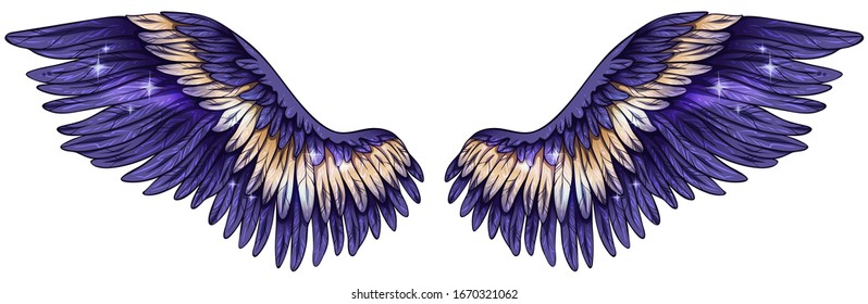 Beautiful gradient glowing shiny violet yellow wings  vector