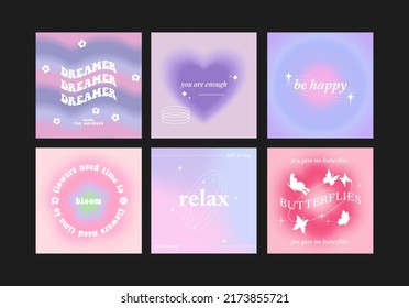 Beautiful gradient postcards and hearts  quotes  butterflies  flowers  waves   stars Trendy gradients  typography  y2k  Social media post templates for digital marketing   sales promotion 