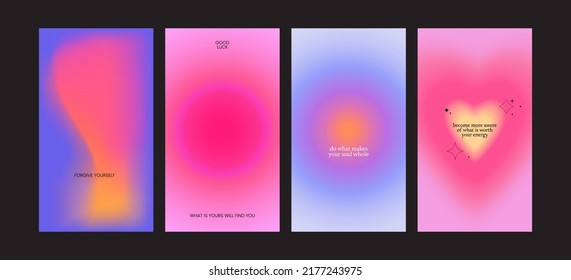 Beautiful gradient postcards and quotes  heart  stars  waves Trendy gradients  typography  y2k  Social media post templates for digital marketing   sales promotion 