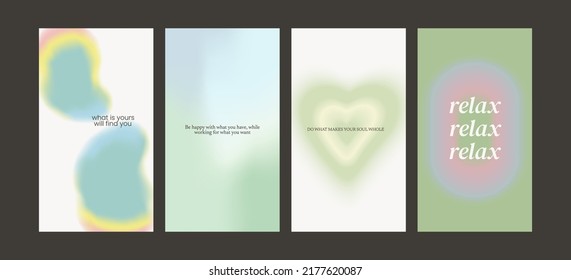 Beautiful gradient postcards with quotes. Trendy gradients, typography, y2k. Social media post templates for digital marketing and sales promotion.