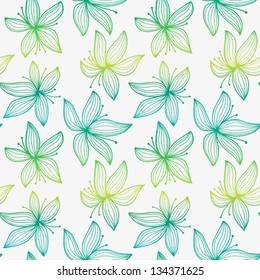 Beautiful gradient seamless pattern with lily. Abstract floral background. Summer flowers vector illustration