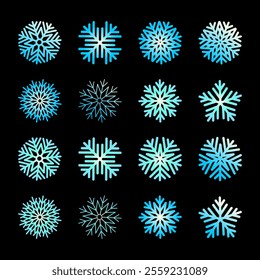 Beautiful gradient snowflake vector pattern set collection.