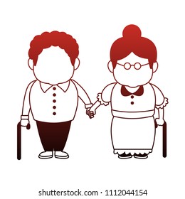 Beautiful grandparents couple cartoon red lines