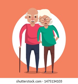 Beautiful grandparents elderly couple smiling in love cartoon orange background ,vector illustration graphicdesign.