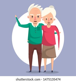 Beautiful grandparents elderly couple smiling in love cartoon ,vector illustration graphicdesign.