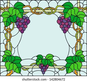 Beautiful grape with leaves, decor idea, vector illustration in stained glass style