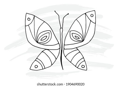 Beautiful graphic cartoon butterfly. Coloring book for kids. Outline.