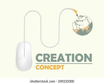 beautiful graphic design of creation,computer mouse is drawing the world