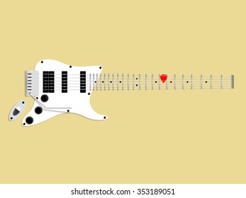 beautiful graphic design of electric guitar and pick,red guitar pick on the fingerboard,design concept of guitar