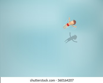 beautiful graphic design of man floating in transparent sea