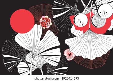 Hermosos patrones gráficos con gráficos de hojas de ginkgo. Diseño para papel pintado o tela.