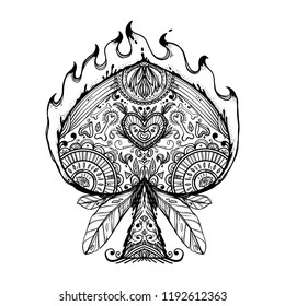 The beautiful graphic peak sign. Peak suit. Day of the Dead style. Can be used for coloring, as tattoo idea or printing. 