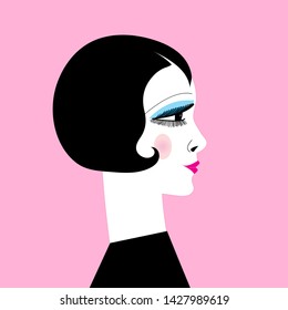 Beautiful graphic retro style girl portrait on bright background