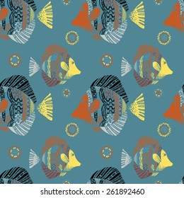 Beautiful graphically ethnic fish pattern - vector