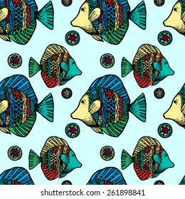 Beautiful graphically ethnic fish pattern - vector