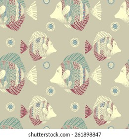 Beautiful graphically ethnic fish pattern - vector
