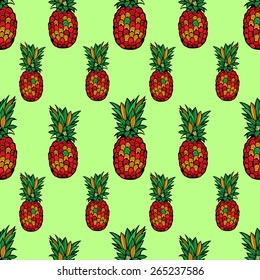 Beautiful graphically pineapple pattern on green background - vector