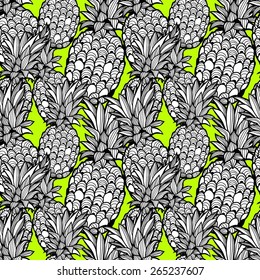 Beautiful graphically pineapple pattern on bright green background - vector