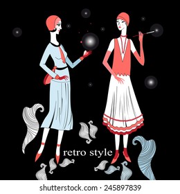 beautiful graphics retro girl on a black background