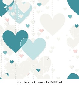 beautiful gray blue pink hanging hearts valentines day romantic delicate colorful wedding date engagement marriage seamless pattern on white background