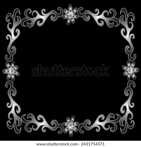Beautiful gray frame with flowers and leaves on a black background