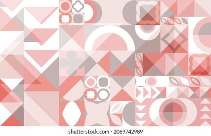 Beautiful gray, light pink abstract geometric background. Shapes of circle, semicircle, square, triangle and so on. Vectral wallpaper, backing, backing for text, advertising, sales, promotions, etc. 
