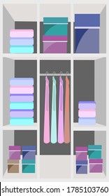 Beautiful gray organized wardrobe, simple flat vector illustration