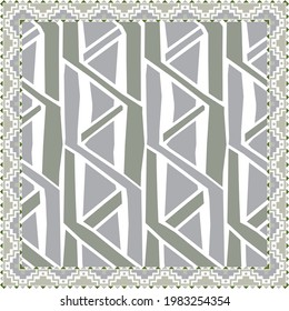 Hermoso patrón de bufanda gris con adorno de flores y hojas. Diseño del motivo hijab