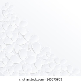 beautiful gray and white background with flowers made of paper with a place for text. Many similarities to the author's profile. Many similarities to the author's profile