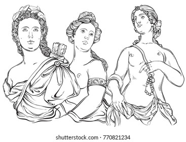 Beautiful Greek Gods Mythological Characters Ancient Stock Vector ...