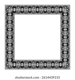 Beautiful Greek vector Black and white square frame arabesque. Plate with lace design. Vintage, ethnic vector frame with arabesques. Pattern frame for square surfaces, textiles, embroidery, porcelain.