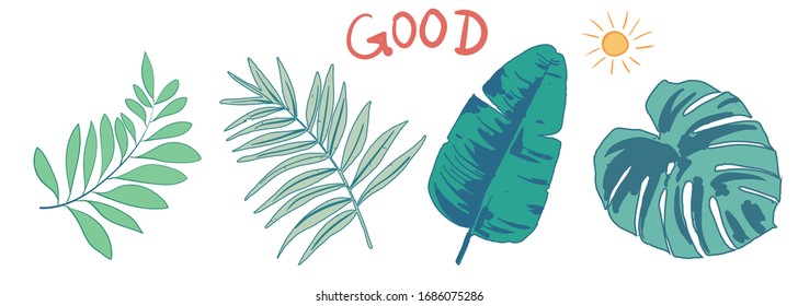 Beautiful green abstract cartoon vector leaves and branches