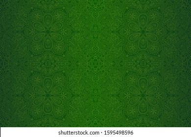 Beautiful green background with floral linear pattern