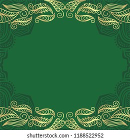 Beautiful green background with gold decorative elements. Vector illustration