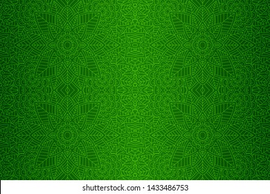 Beautiful green background with seamless linear floral pattern