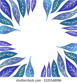 Beautiful green blue violet purple leaves, space for text in the middle, Modern vector illustration for different purposes, prints, presentations, decoration, fashion. leaves for fabric design.