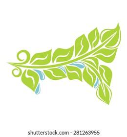 Beautiful green branch leaves and water drop vector illustration