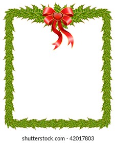 Beautiful green Christmas frame with red bow