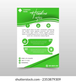 Beautiful Green Curved Business Flyer Template With Lines, can be used for business designs, presentation designs or any suitable designs.