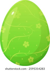 Beautiful green egg for Easter. Egg with flowers in cartoon style