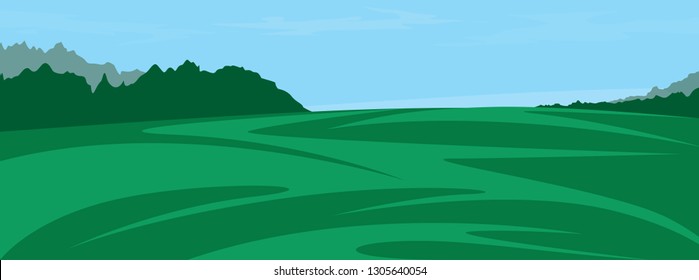 Beautiful green field landscape. Vector