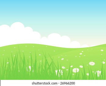 Beautiful green fields landscape. Vector illustration.