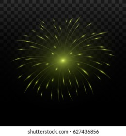  Beautiful green firework on transparent black background. Vector illustration, eps 10.