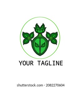 Beautiful green floral logo leaf and flower