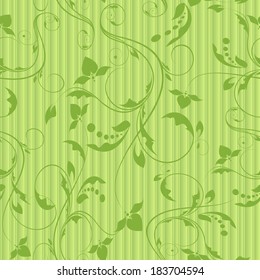 beautiful green floral seamless pattern on striped background