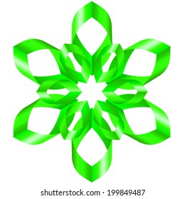 Beautiful green flower with six petal of swirled ribbons on white background
