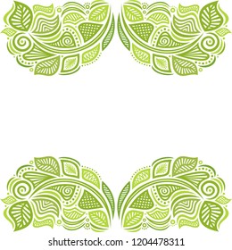 Beautiful green frame of leaves. Vector illustration