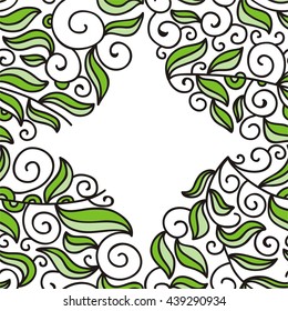 Beautiful green frame of leaves. Vector illustration.