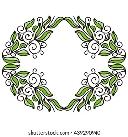 Beautiful green frame of leaves. Vector illustration.