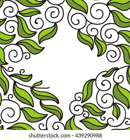 Beautiful green frame of leaves. Vector illustration.
